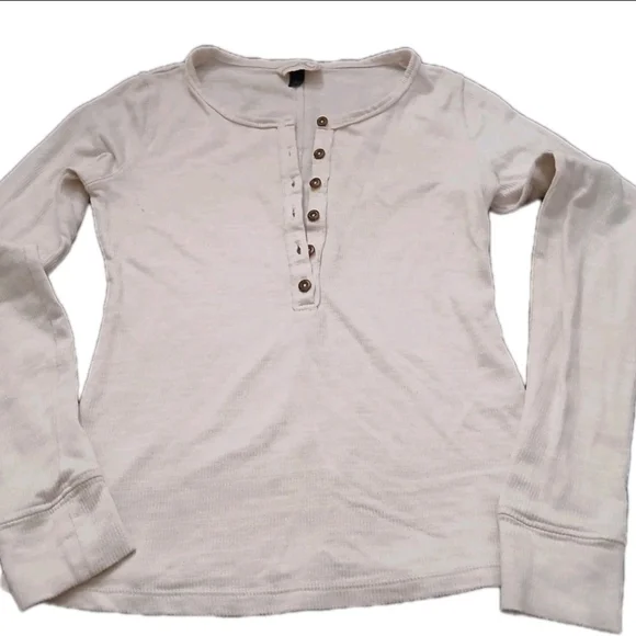 Ribbed Henley Thermal Long Sleeved Top Ivory Size:XS Women's Universal Threads - Picture 2 of 9